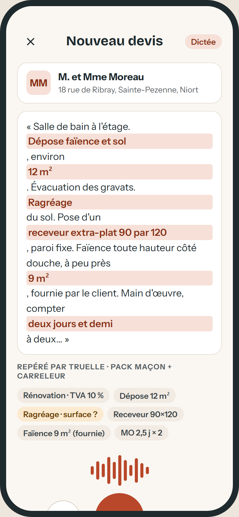 Chantier Vocal : un devis dicté à la voix